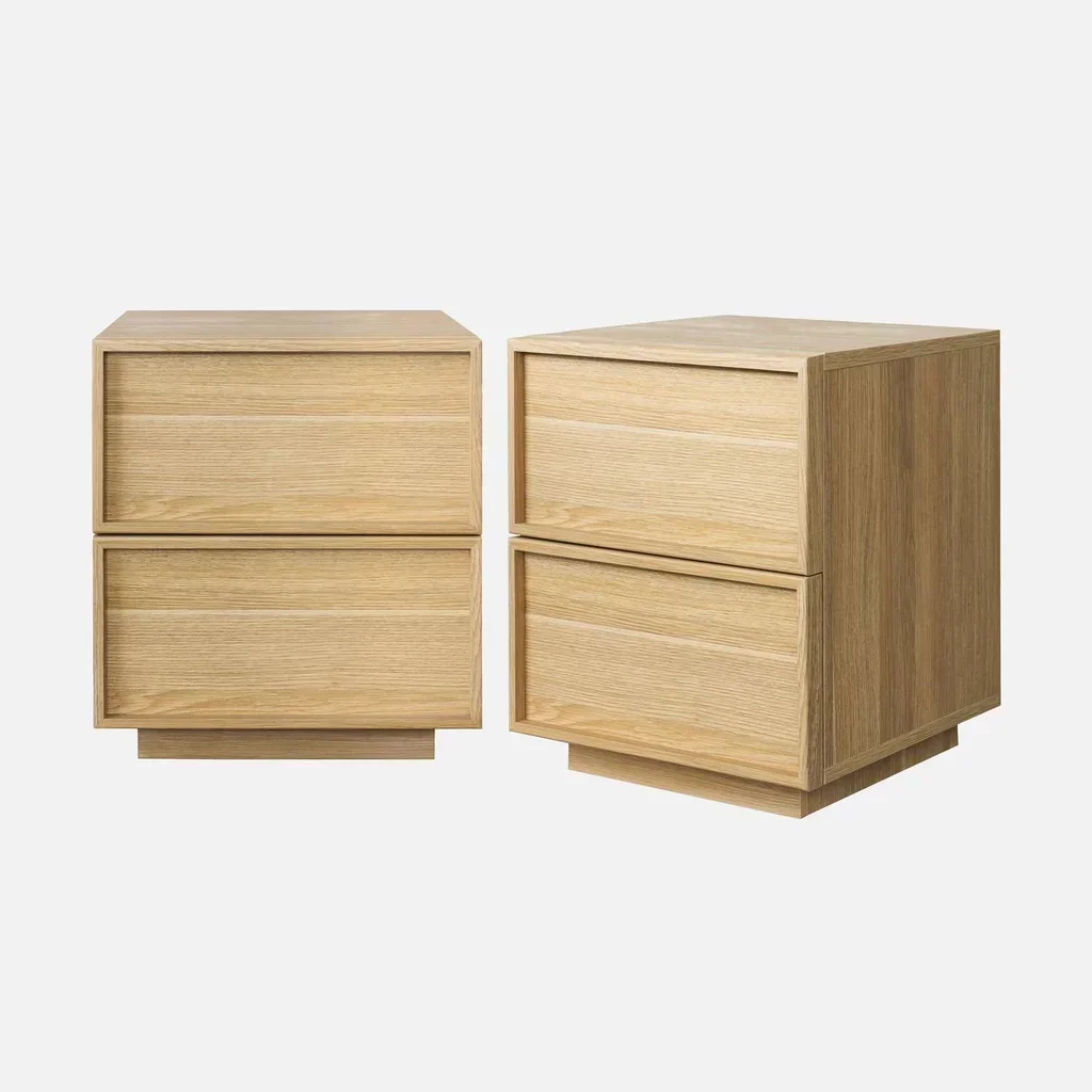 Lot de 2 tables de chevet scandinaves 2 tiroirs bois naturel Kuba
