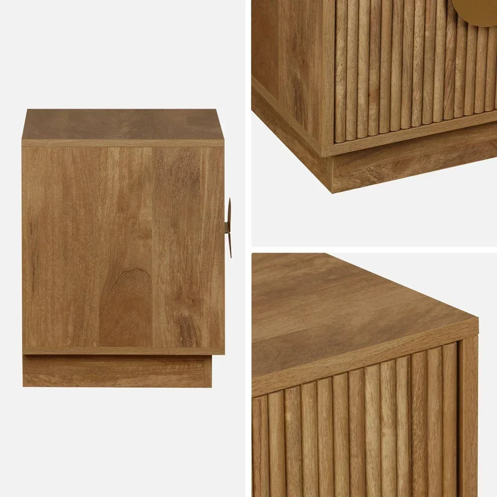Bedside Table 2 Drawers Carved Striped Mango Wood Set of 2 Celian