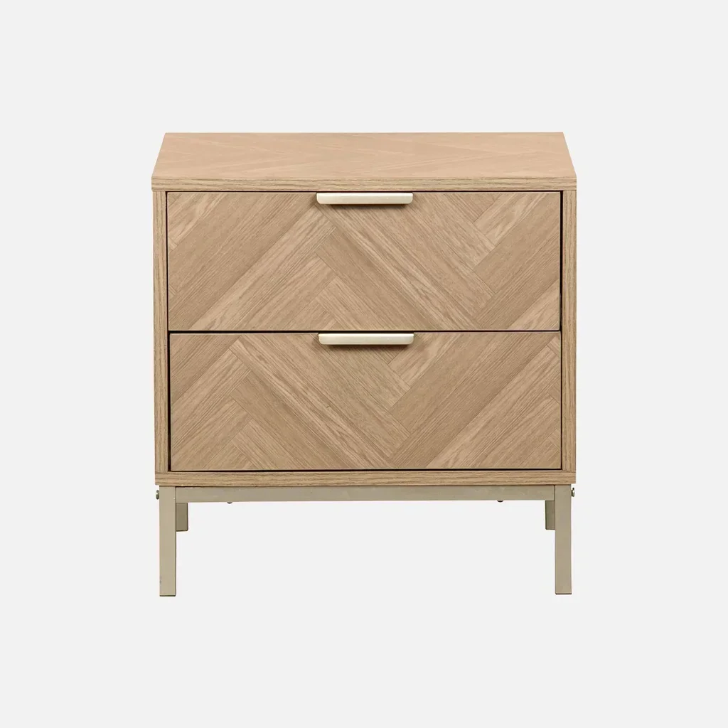 Table de chevet Budapest 2 tiroirs bois motif chevron parquet Hongrie