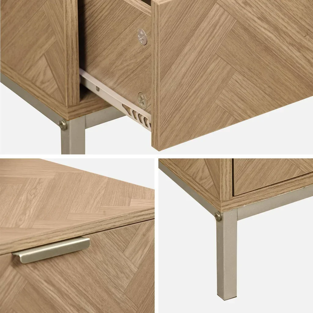 Table de chevet Budapest 2 tiroirs bois motif chevron parquet Hongrie