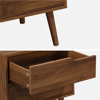 Table de nuit 2 tiroirs bois noyer style scandinave Népal