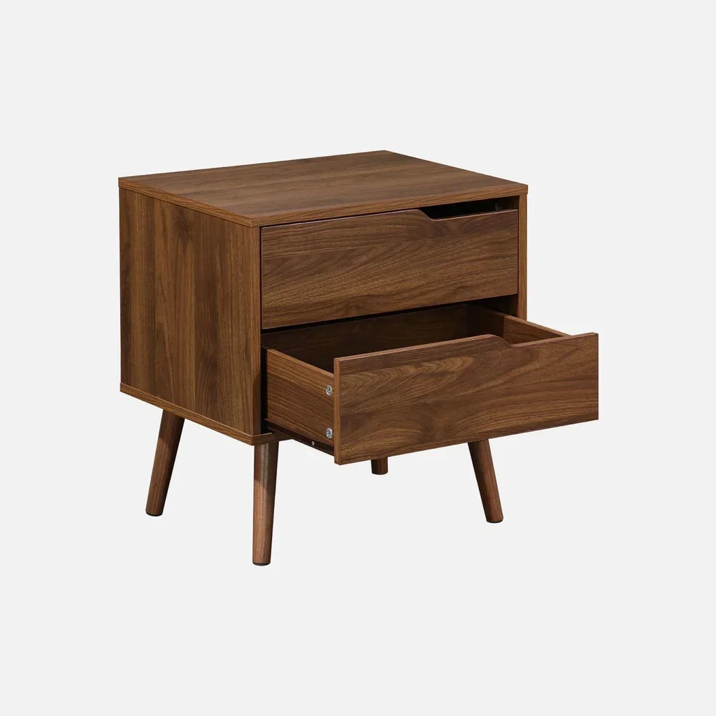 Table de nuit 2 tiroirs bois noyer style scandinave Népal