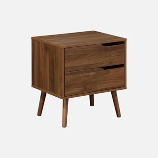 Table de nuit 2 tiroirs bois noyer style scandinave Népal