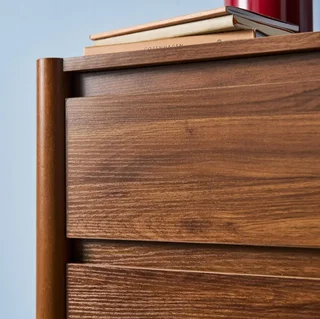 Comodino rotondo 2 cassetti legno noce design contemporaneo 42cm