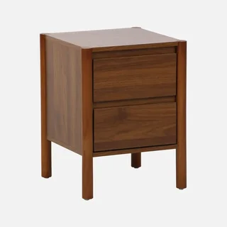 Comodino rotondo 2 cassetti legno noce design contemporaneo 42cm