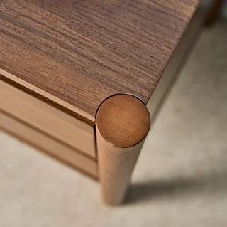 Comodino rotondo 2 cassetti legno noce design contemporaneo 42cm