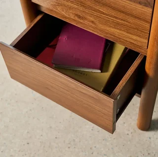 Comodino rotondo 2 cassetti legno noce design contemporaneo 42cm