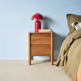 Comodino rotondo 2 cassetti legno noce design contemporaneo 42cm