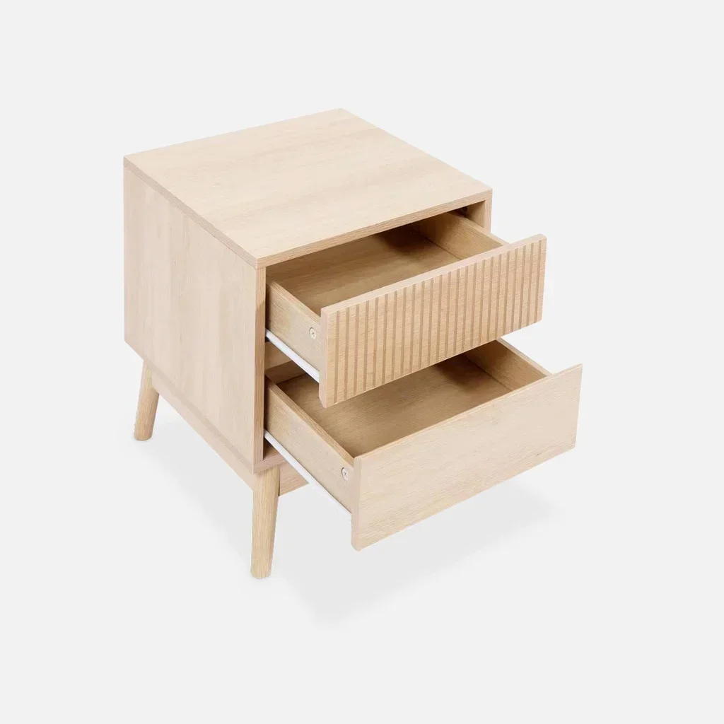Table de nuit bois 2 tiroirs design scandinave naturel