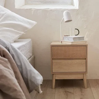 Table de nuit bois 2 tiroirs design scandinave naturel