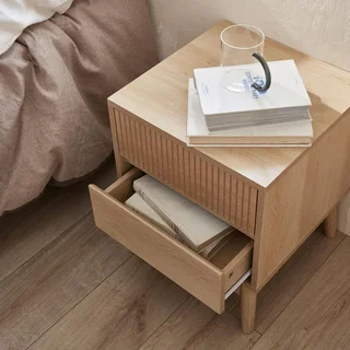 Table de nuit bois 2 tiroirs design scandinave naturel