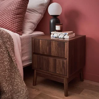 Table de nuit 2 tiroirs bois design scandinave naturel
