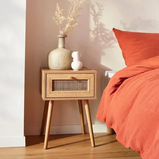 Rattan Nachttisch Vintage Holz 1 Schublade böhmischer natürlicher Stil Schlafzimmer