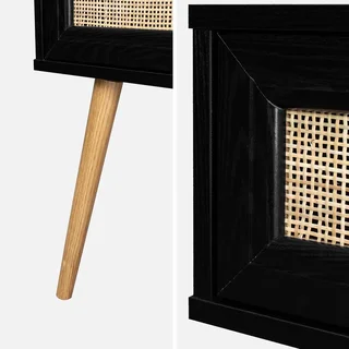 Nachttisch Rattan Holz Vintage Boho Stil 1 Schublade Beistelltisch