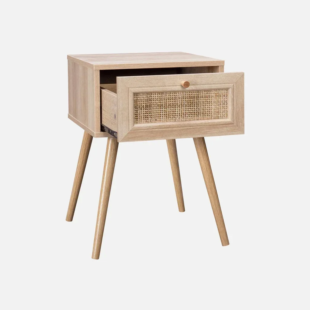 Rattan Nachttisch Vintage Holz 1 Schublade böhmischer natürlicher Stil Schlafzimmer