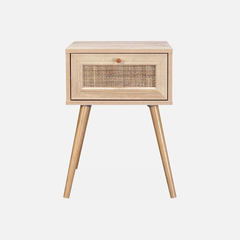 Rattan Nachttisch Vintage Holz 1 Schublade böhmischer natürlicher Stil Schlafzimmer