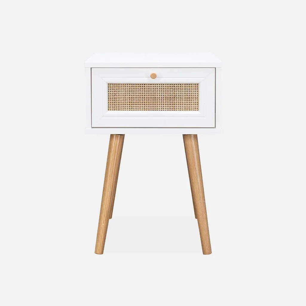 Nachttisch Rattan Holz 1 Schublade Vintage Boho Stil 39x39cm