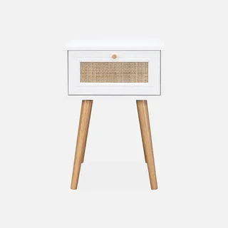 Nachttisch Rattan Holz 1 Schublade Vintage Boho Stil 39x39cm
