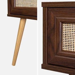 Nachttisch aus Rattan und Holz mit 1 Schublade Natur Boho Vintage Stil