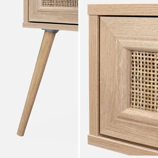 Rattan Nachttisch Vintage Holz 1 Schublade böhmischer natürlicher Stil Schlafzimmer