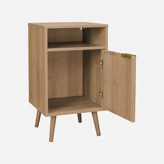 Comodino rotondo in legno naturale rattan 1 anta Eva