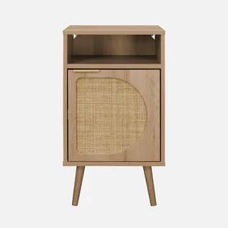 Comodino rotondo in legno naturale rattan 1 anta Eva