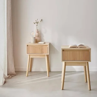 Table de nuit scandinave bois 1 tiroir lot 2 design nordique