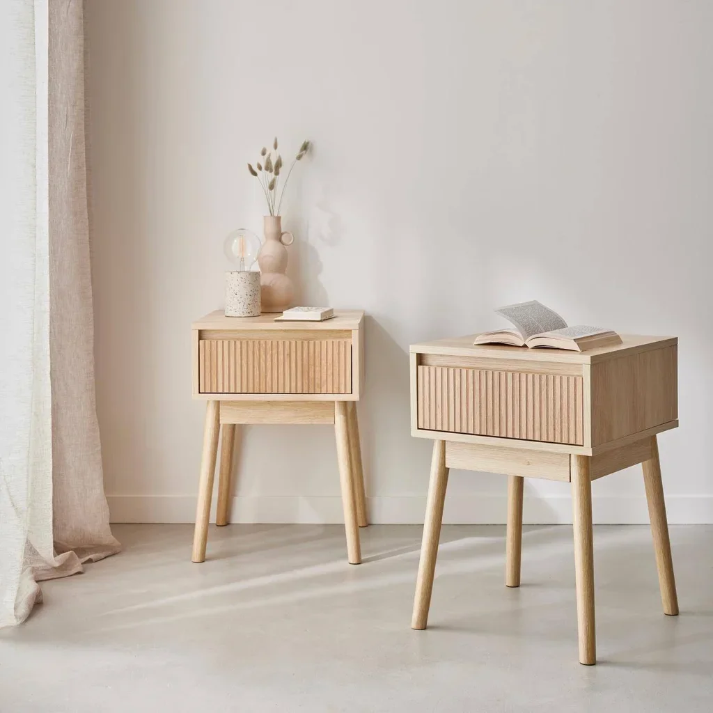 Table de nuit scandinave bois 1 tiroir lot 2 design nordique