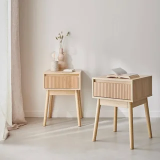 Table de nuit scandinave bois 1 tiroir lot 2 design nordique