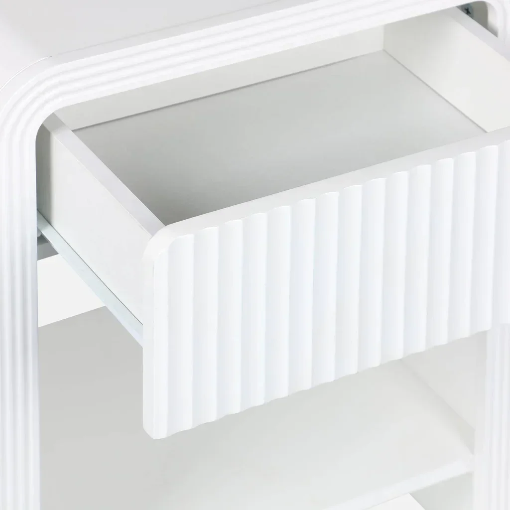 Table de chevet design blanc bois strié 1 tiroir lot de 2