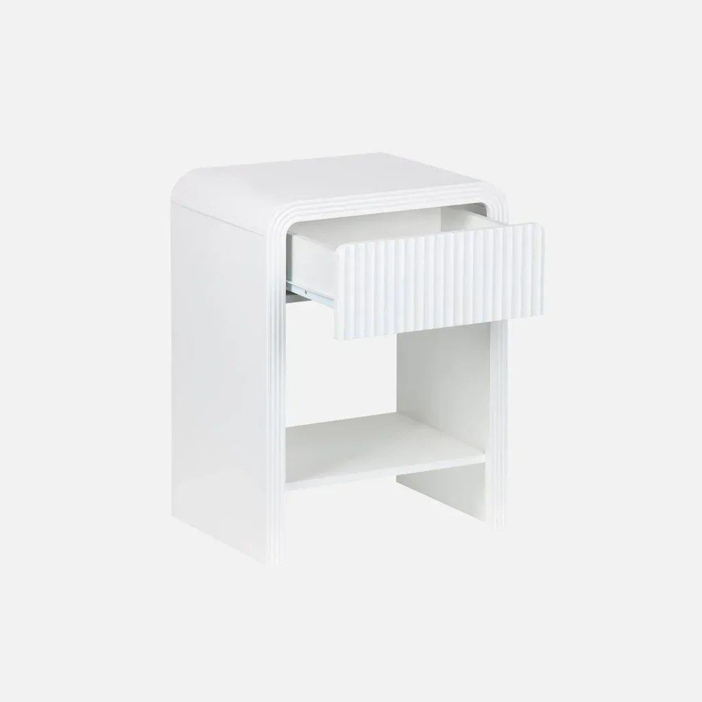 Table de chevet design blanc bois strié 1 tiroir lot de 2