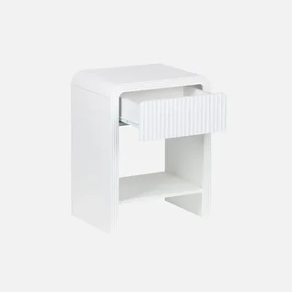 Table de chevet design blanc bois strié 1 tiroir lot de 2