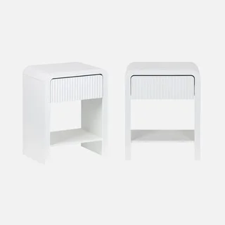 Table de chevet design blanc bois strié 1 tiroir lot de 2