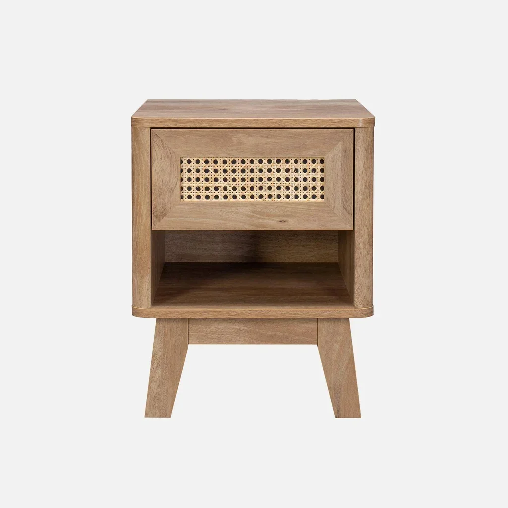 Table de nuit cannage et bois eucalyptus - Lot de 2 - Collection Mani