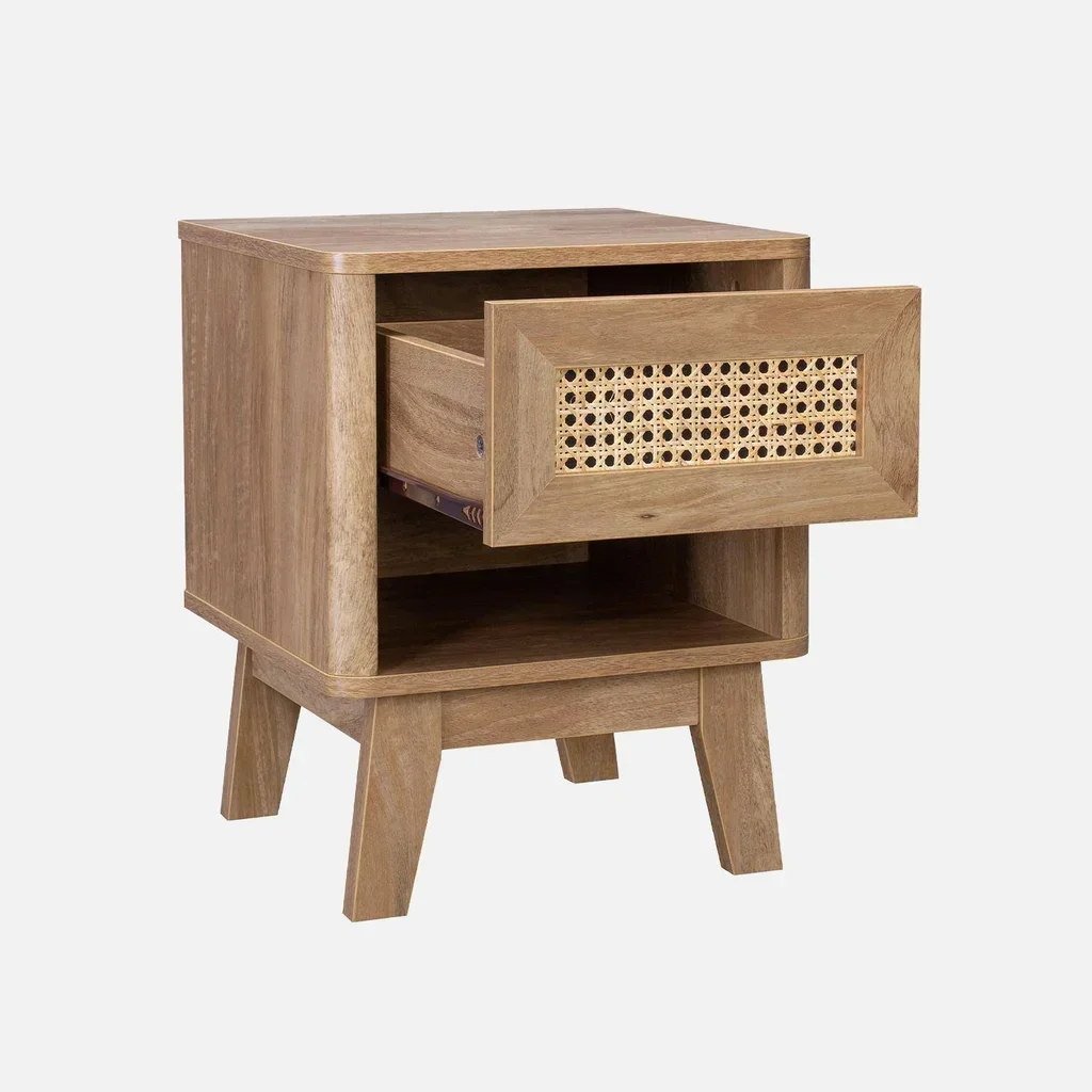 Table de nuit cannage et bois eucalyptus - Lot de 2 - Collection Mani