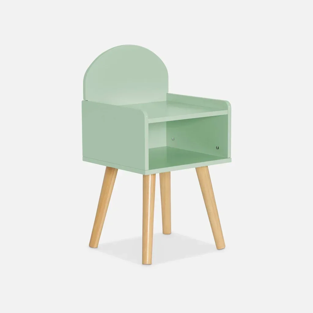 Table de chevet enfant Nephos bois naturel vert nuage