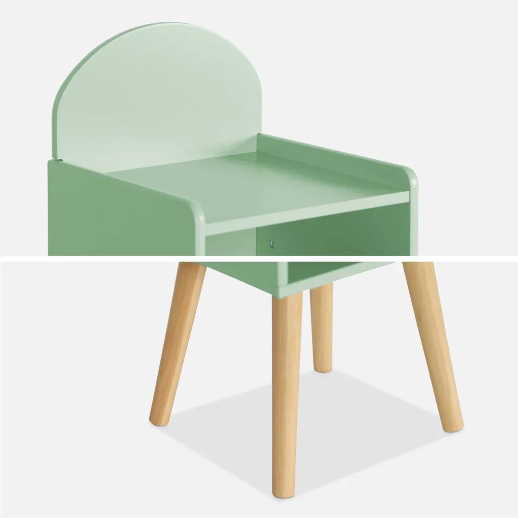 Table de chevet enfant Nephos bois naturel vert nuage