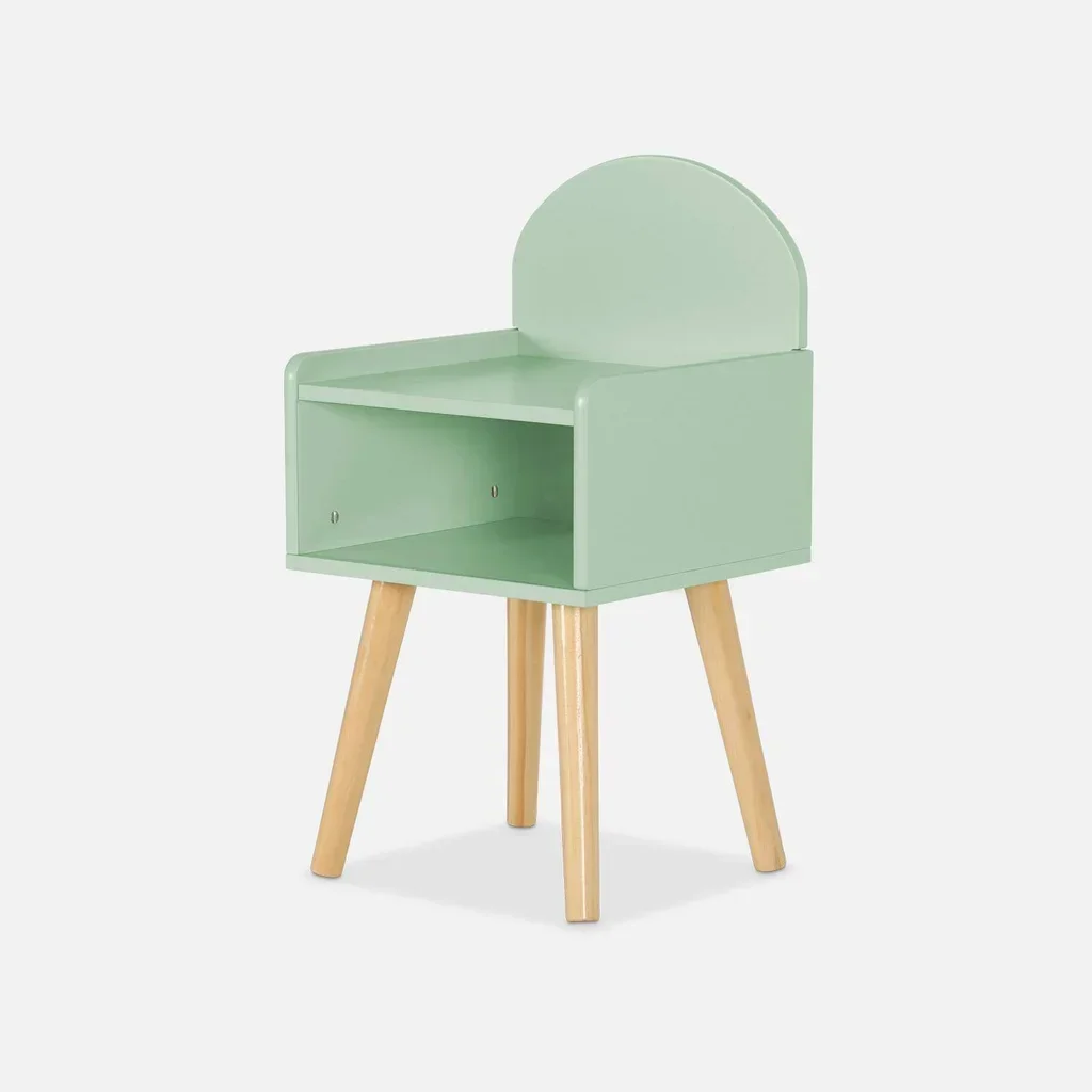 Table de chevet enfant Nephos bois naturel vert nuage