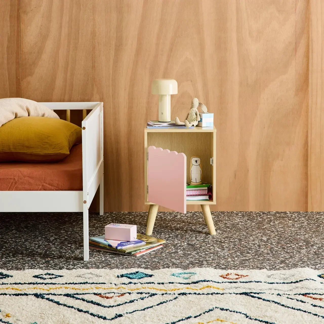 Kids nightstand wooden 1 door Azur Scandinavian pattern