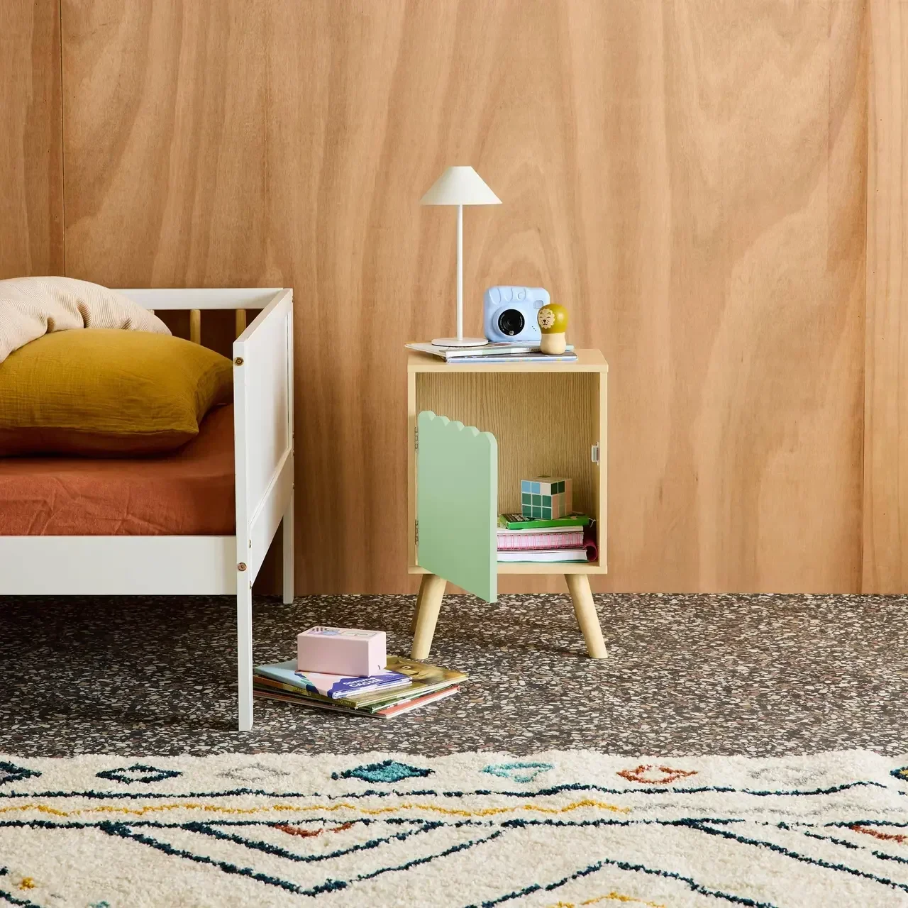 Kids nightstand Azur wood pattern 1 door Scandinavian style