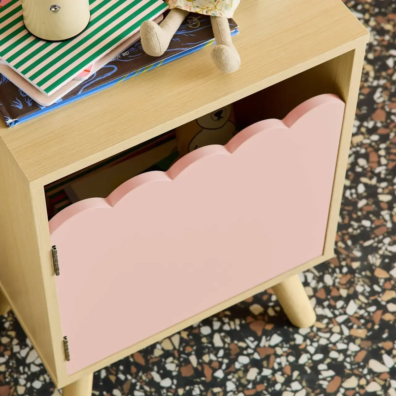 Kids nightstand wooden 1 door Azur Scandinavian pattern