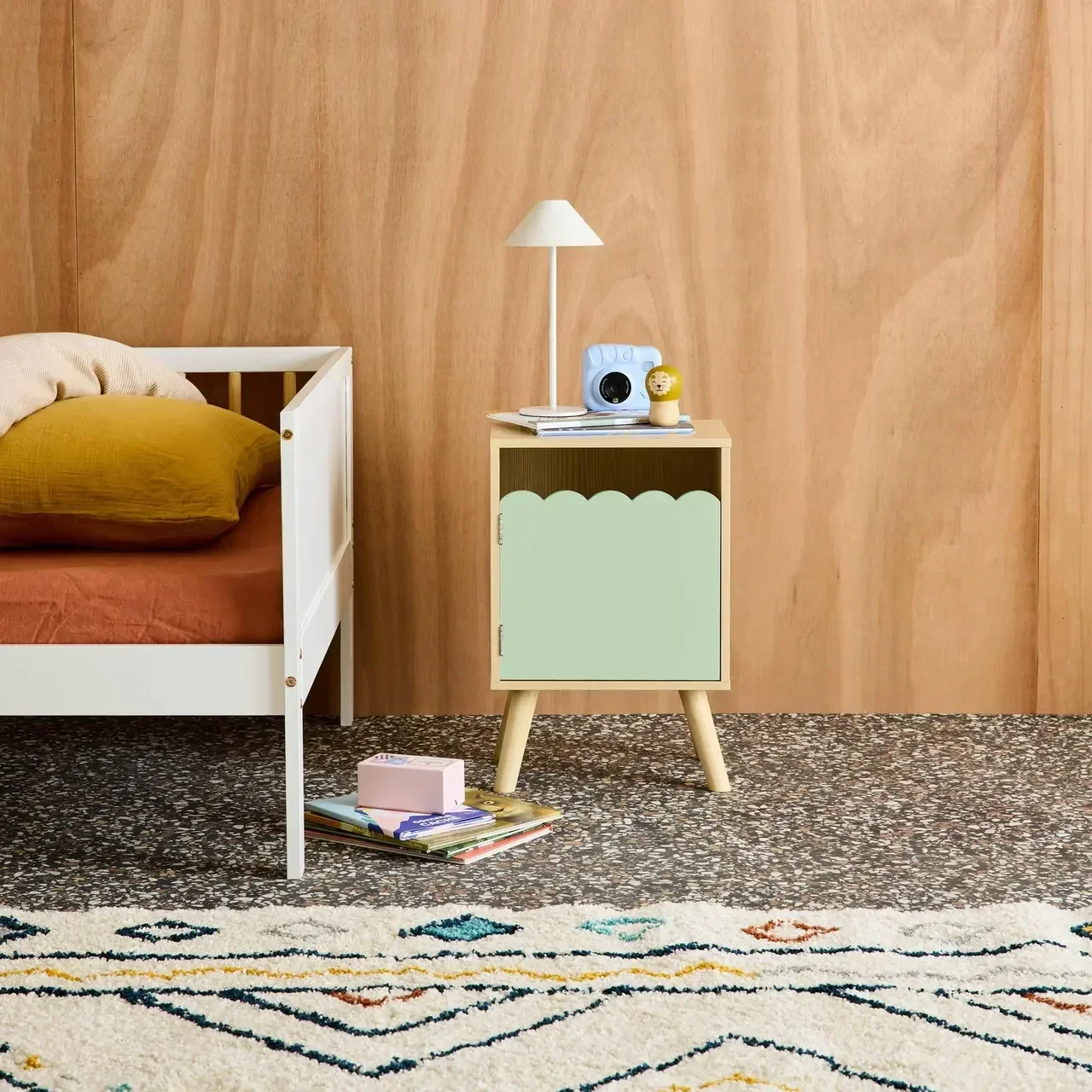 Kids nightstand Azur wood pattern 1 door Scandinavian style