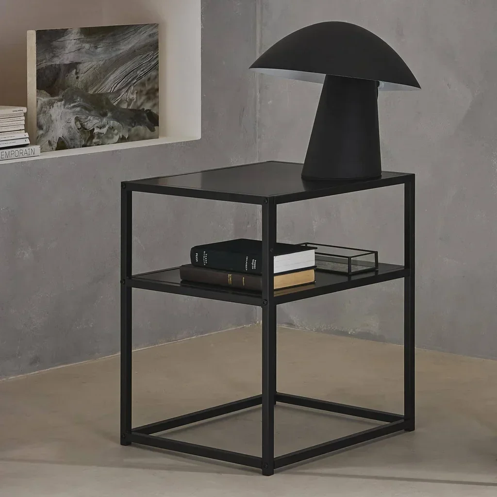 Table de nuit métal noir 1 étagère style industriel chambre