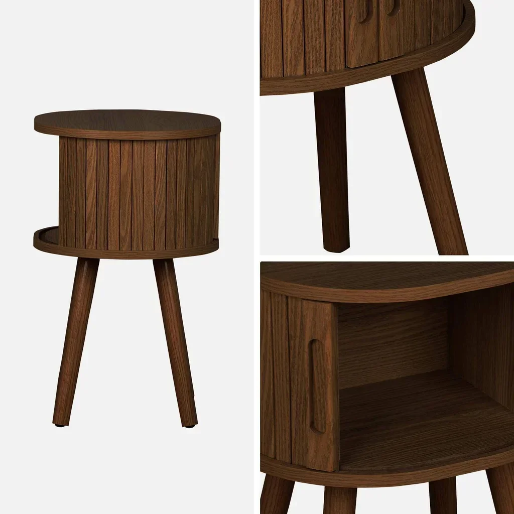 Comodino nordico ovale 2 ante scorrevoli legno Legacy