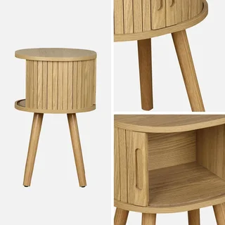 Comodino ovale Legacy legno stile scandinavo 2 ante scorrevoli