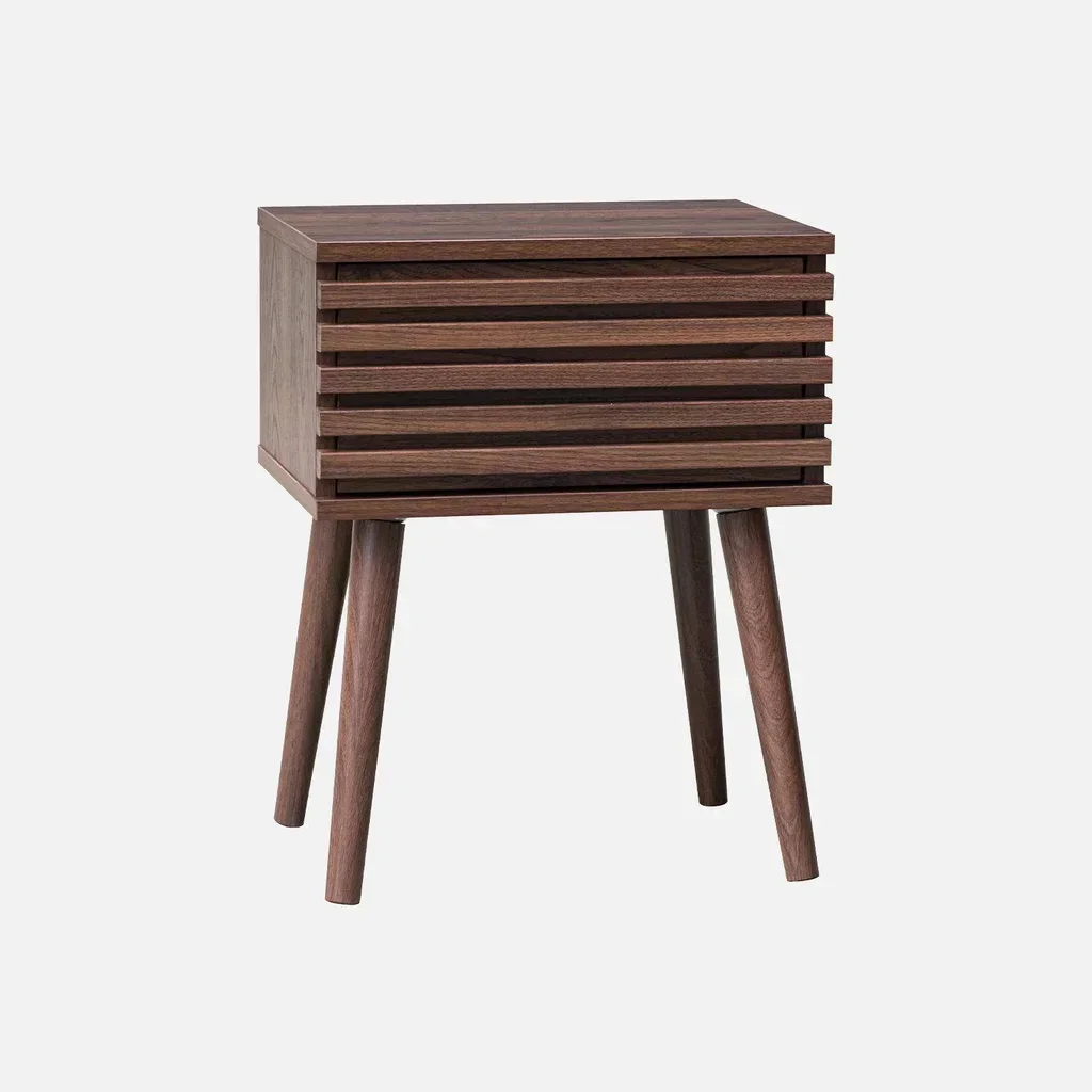 Skandinavischer Nachttisch gestreiftes Holz 1 Schublade Madere
