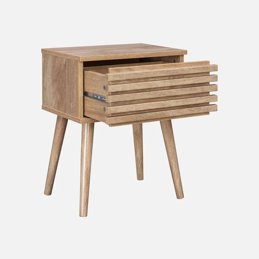 Skandinavischer Nachttisch Madere gestreiftes Holz 1 Schublade