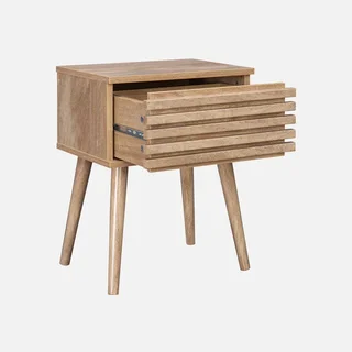 Skandinavischer Nachttisch Madere gestreiftes Holz 1 Schublade