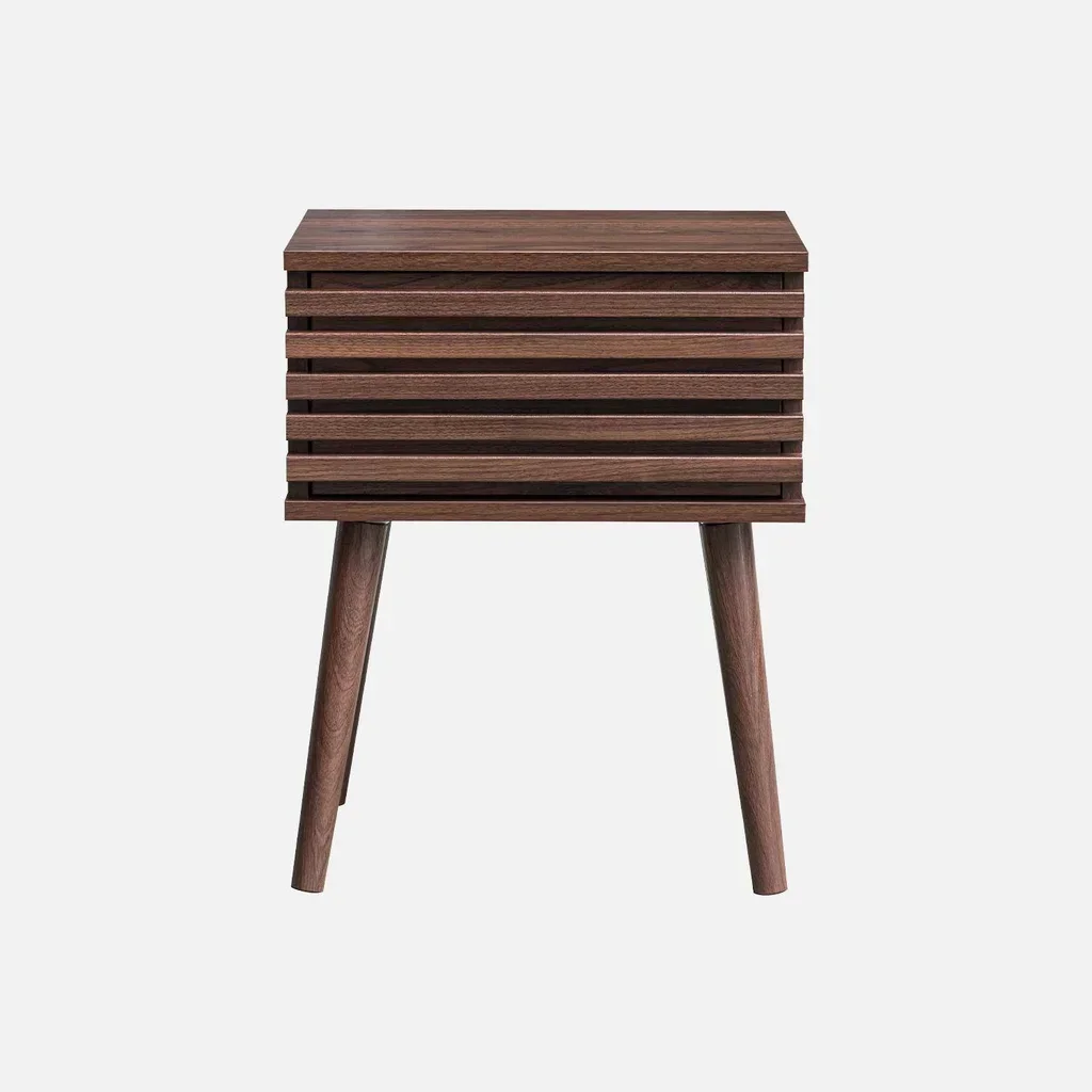 Skandinavischer Nachttisch gestreiftes Holz 1 Schublade Madere