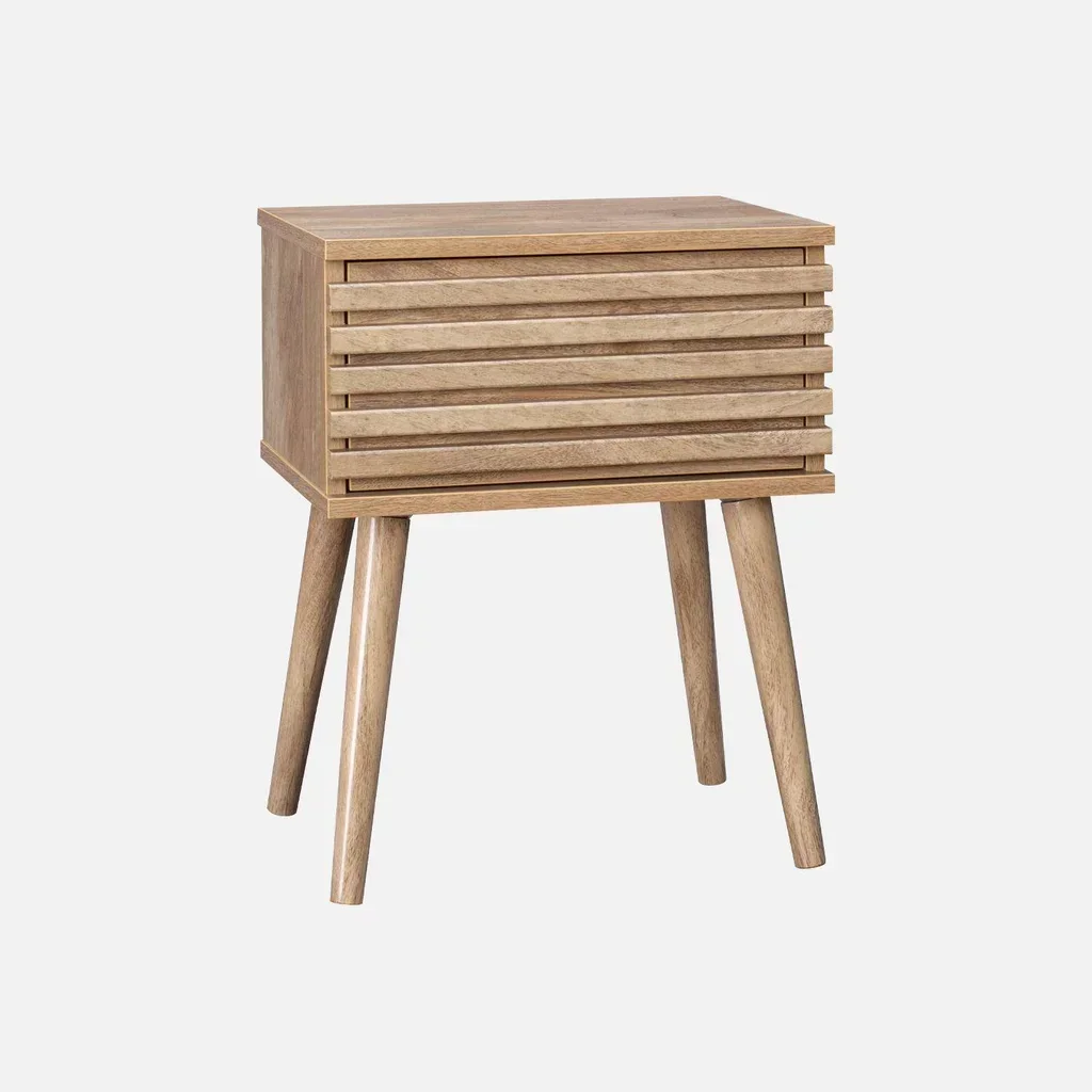 Skandinavischer Nachttisch Madere gestreiftes Holz 1 Schublade